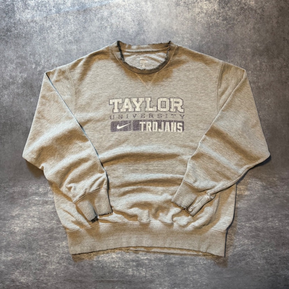 Nike Team Taylor University Trojans Sweatshirt Mens XL Gray Distressed Y2K